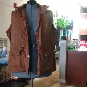 Tobacco colored faux fur lined parka like vest.